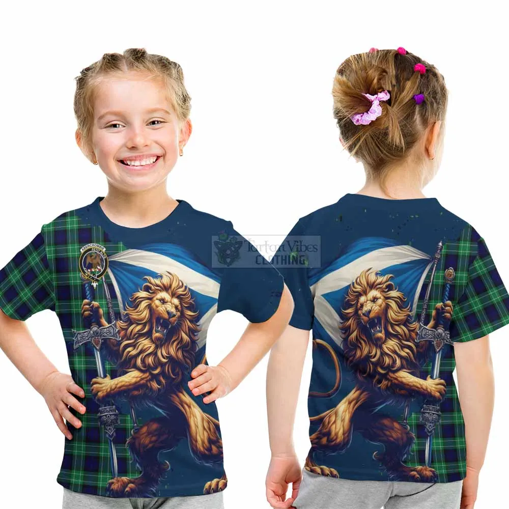 Abercrombie Tartan Family Crest Kid T-Shirt with Scottish Majestic Lion