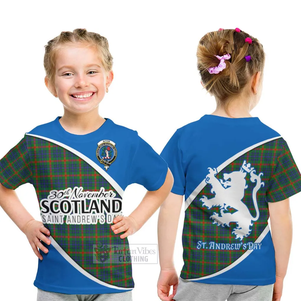 Aiton Family Crest Tartan Kid T-Shirt Celebrate Saint Andrew's Day in Style