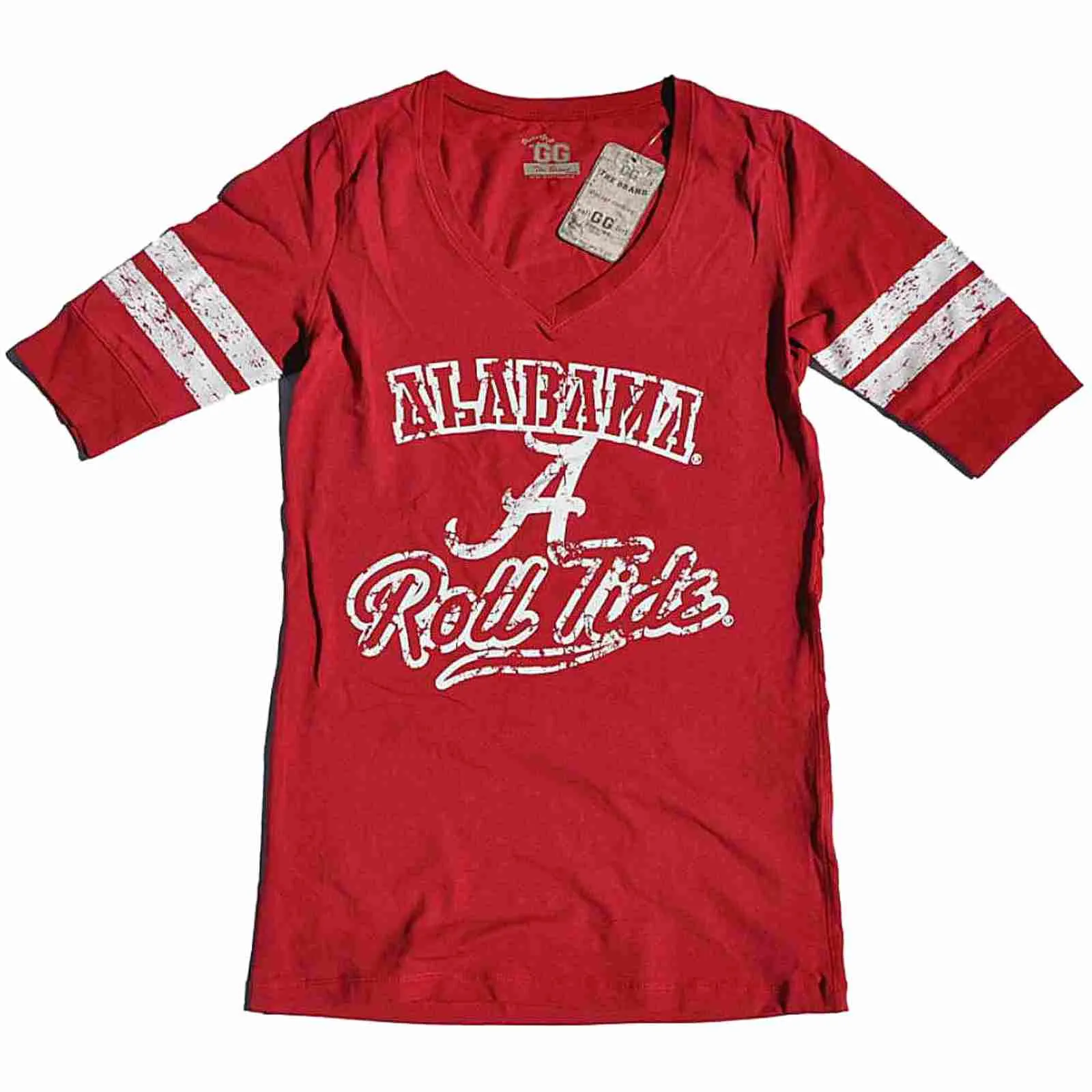 Alabama Crimson Tide Glitter Gear Women Red 1/2 Sleeve Long V-Neck T-Shirt