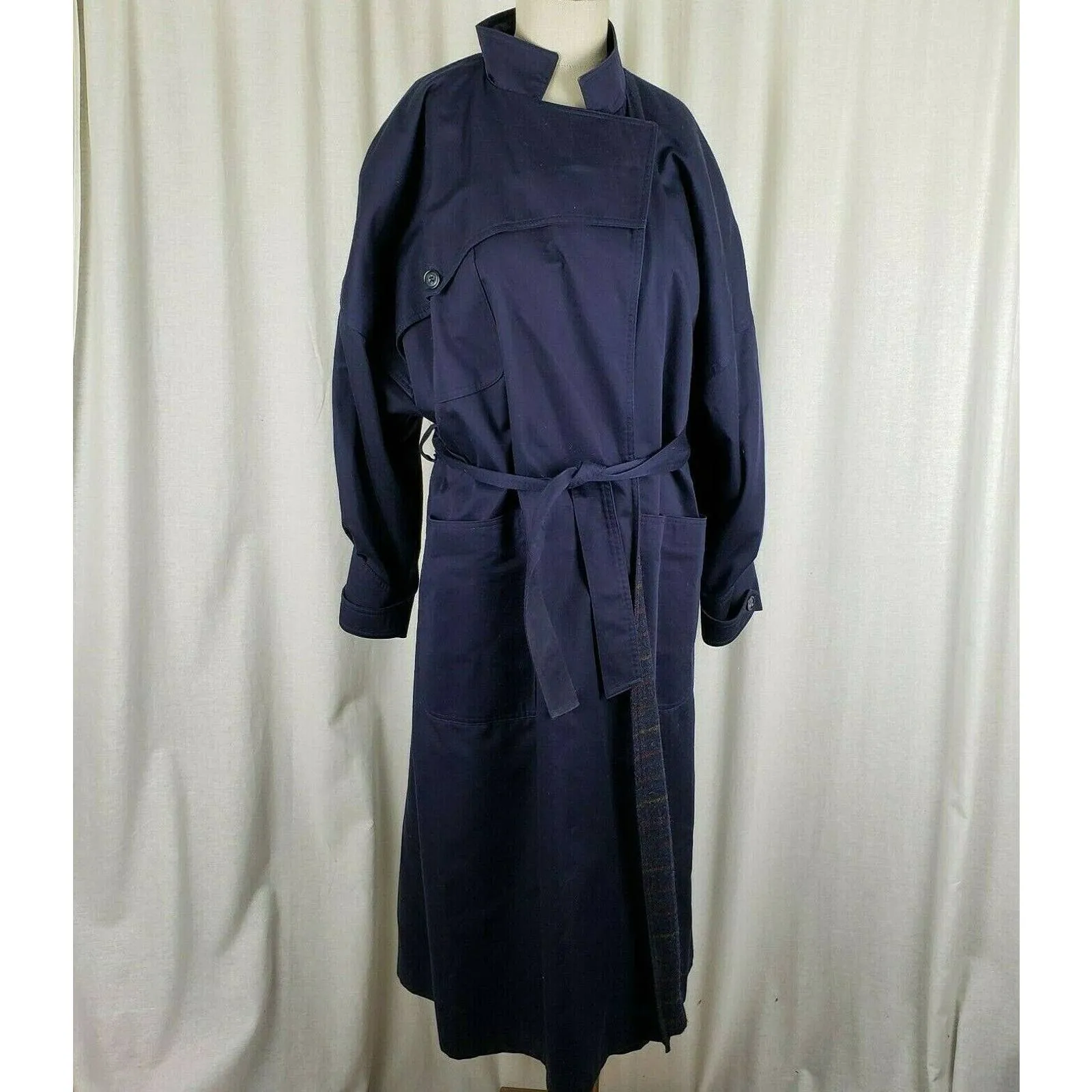 Arrivo 80s Belted Tie Cotton Trench Coat Wool Flannel Lined Womens 12 Ireland