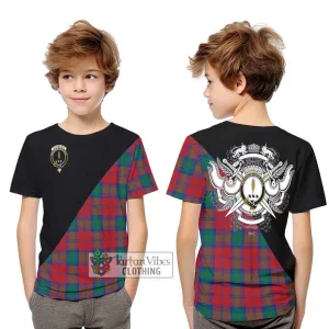 Auchinleck (Affleck) Tartan Kid T-Shirt with Family Crest and Military Logo Style