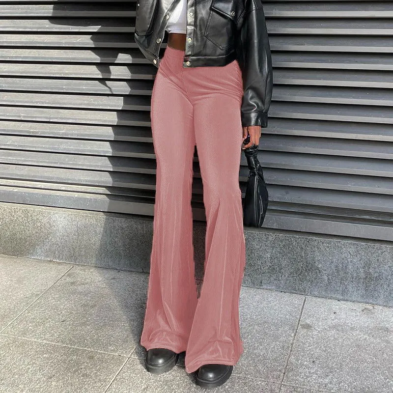 Autumn Arrival Solid Color Velvet Elastic High Waist Slimming Casual Bootcut Trousers Women Smart Trousers