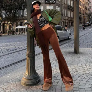 Autumn Arrival Solid Color Velvet Elastic High Waist Slimming Casual Bootcut Trousers Women Smart Trousers