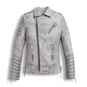 Best quality New Style Chrome White Waxed Biker Leather Motorcycle Jacket