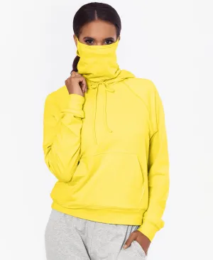 Betsy & Adam Women's Stretch Tie Pocketed Built In Mask Relaxed Fit Long Sleeve Hoodie Top Yellow Size Medium