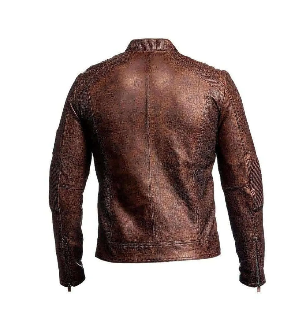 Biker Vintage Motorcycle Distressed Brown Cafe Racer Leather Jacket