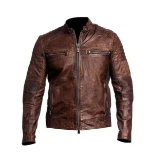 Biker Vintage Motorcycle Distressed Brown Cafe Racer Leather Jacket