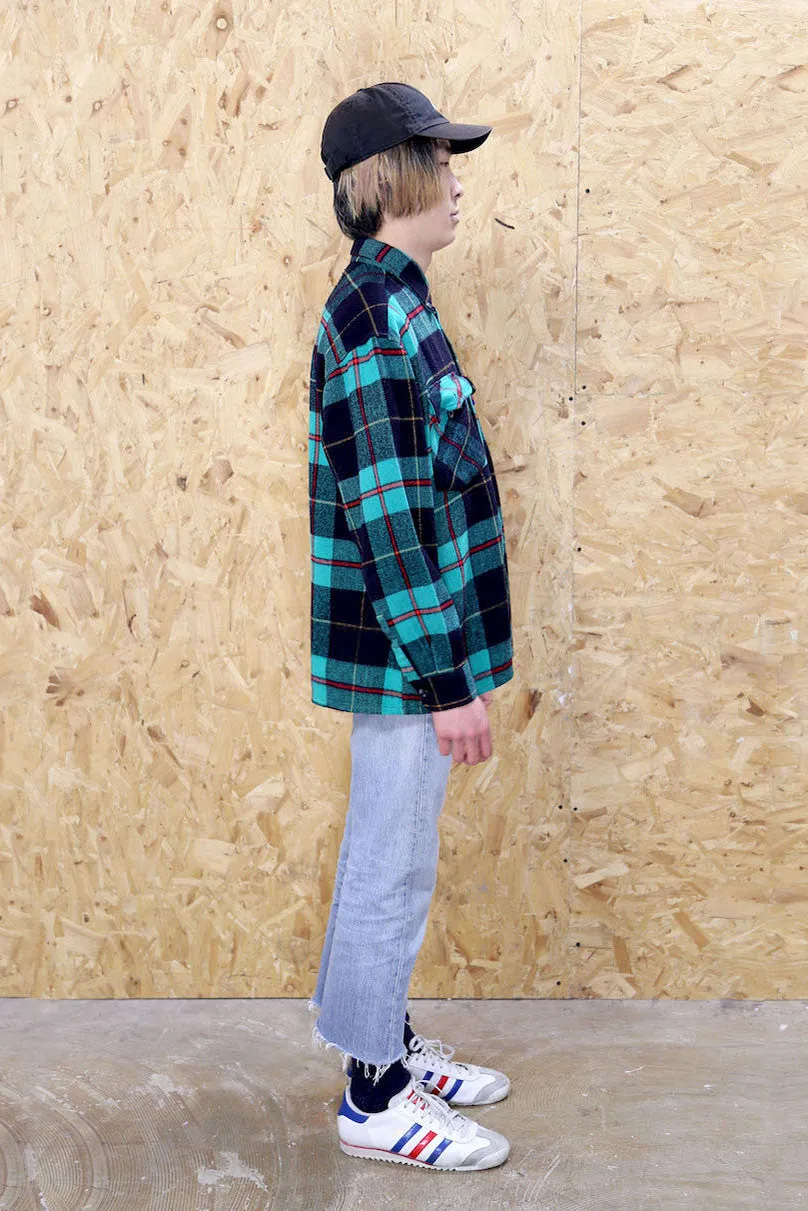 Black And Teal Chequered Flannel Shirt