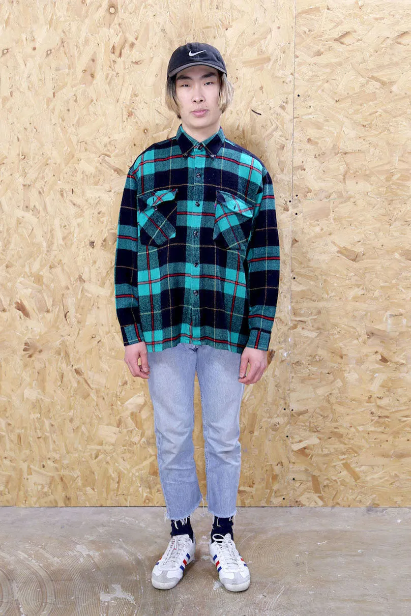 Black And Teal Chequered Flannel Shirt