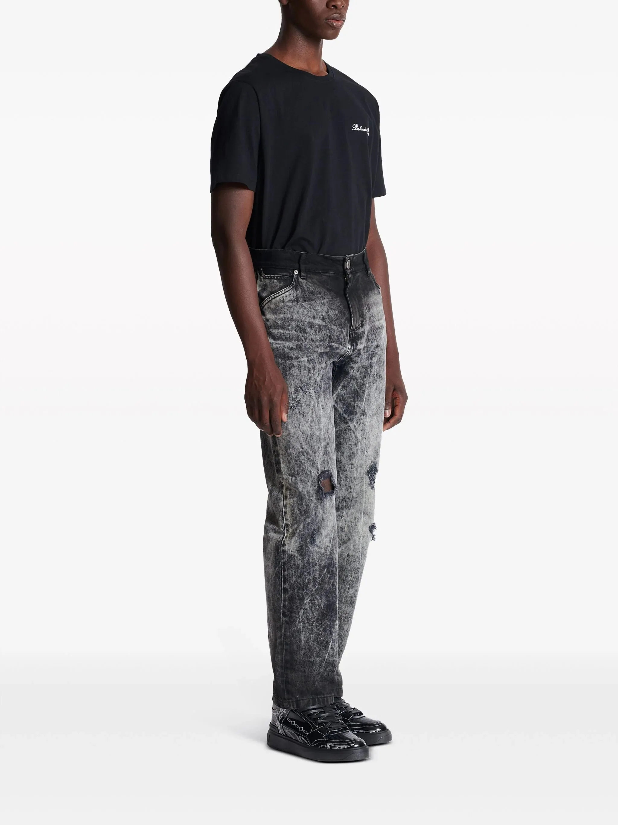 Bleached Straight Denim Pants