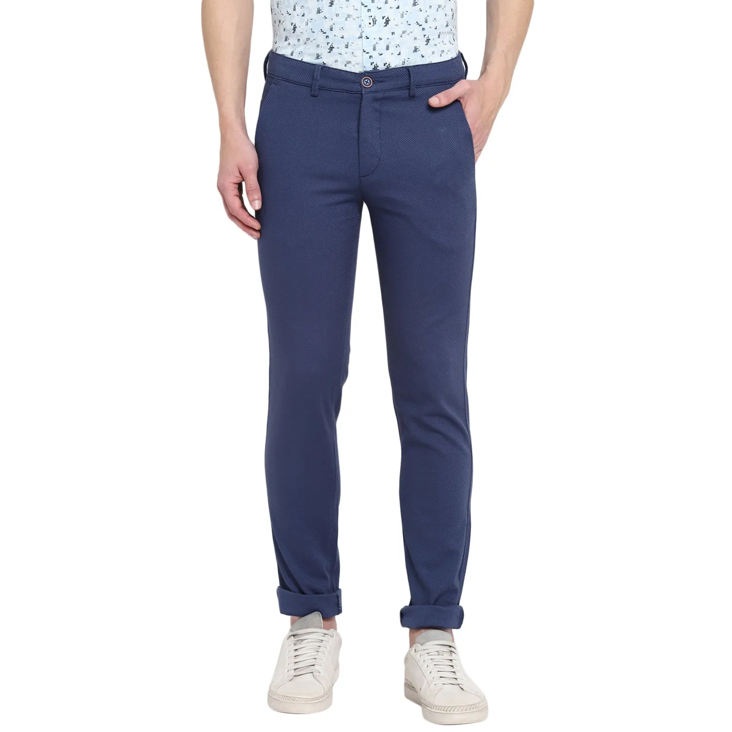 Blue Self Desing Ultra Slim Fit Trouser