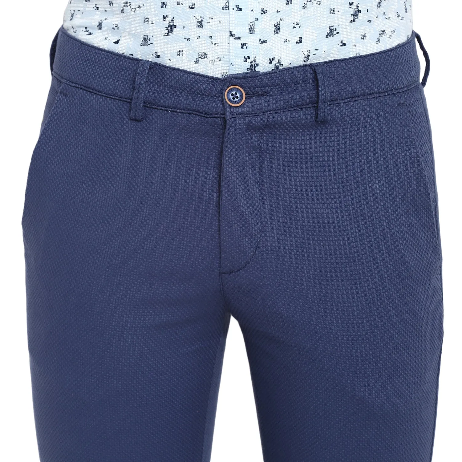 Blue Self Desing Ultra Slim Fit Trouser