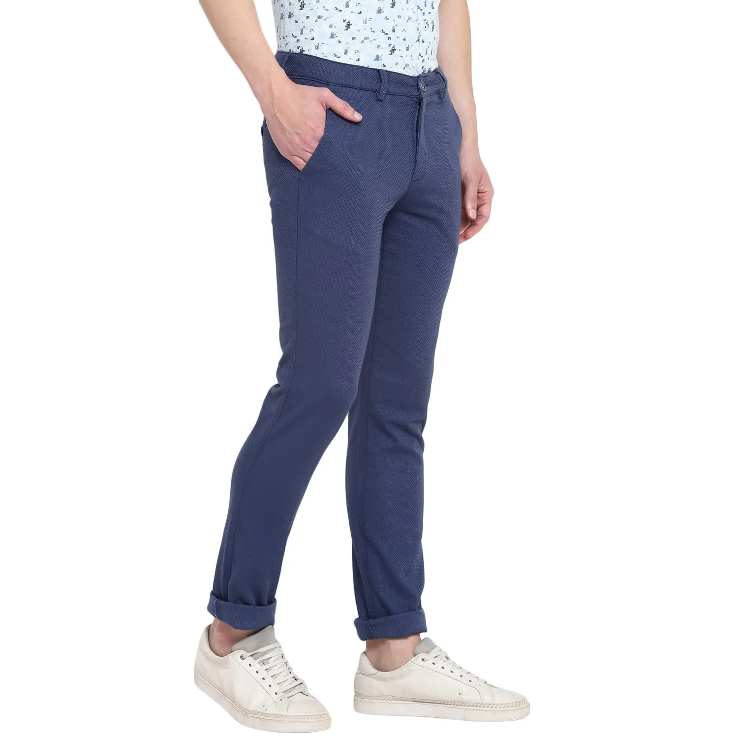 Blue Self Desing Ultra Slim Fit Trouser