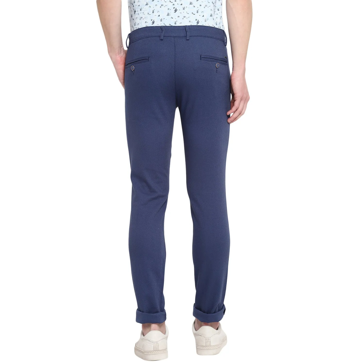 Blue Self Desing Ultra Slim Fit Trouser