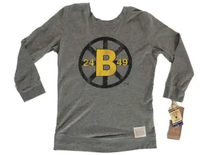 Boston Bruins Retro Brand WOMEN Gray Wide Neck Scoop Back Long Sleeve T-Shirt