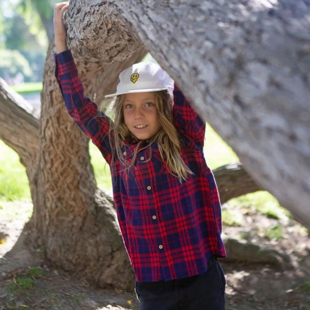 Boy Red/Navy/Black/Green Plaid Long Sleeve Flannel Shirts With Hoodie