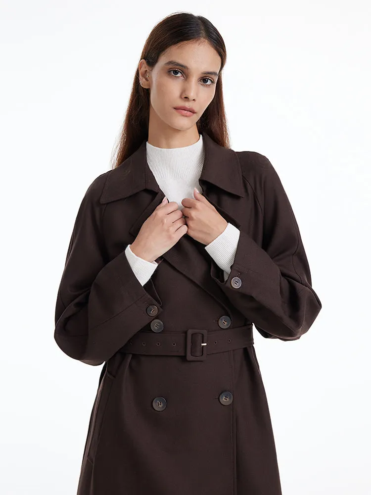 Brown Worsted Wool Trench Coat