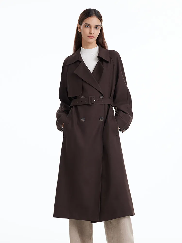 Brown Worsted Wool Trench Coat