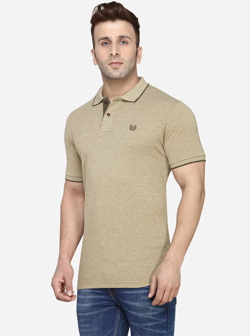 Camel Melange Solid Slim Fit Polo T-Shirt | Greenfibre