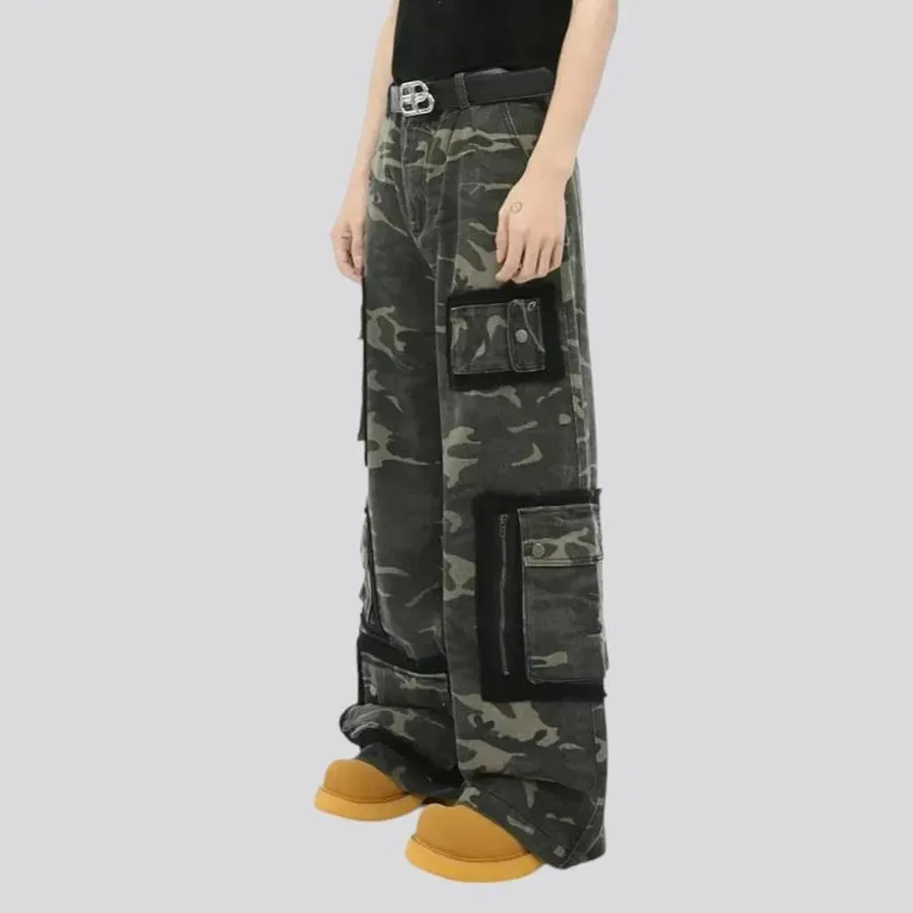 Camo pattern baggy fit men's denim pants