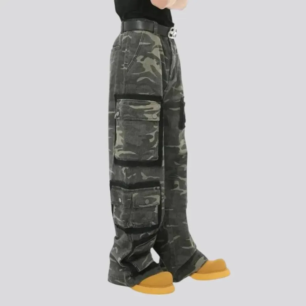 Camo pattern baggy fit men's denim pants