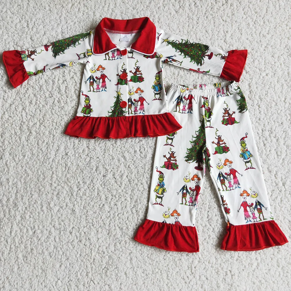 Christmas Girls Pajamas Set Boutique Baby Kids Girls Nightwear 6 A11-29