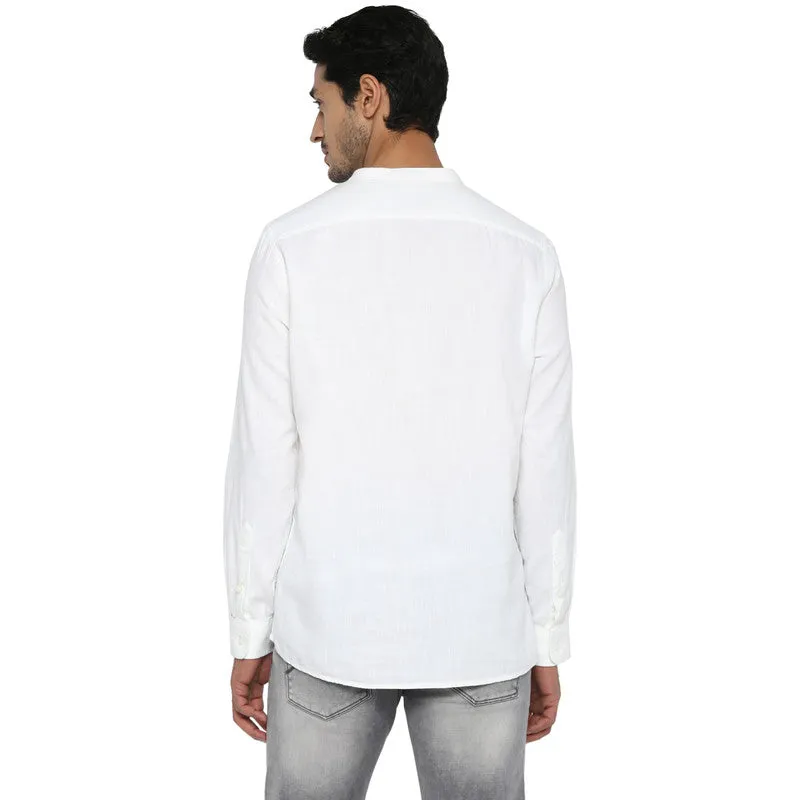 Cotton White Solid Slim Fit Casual Shirt