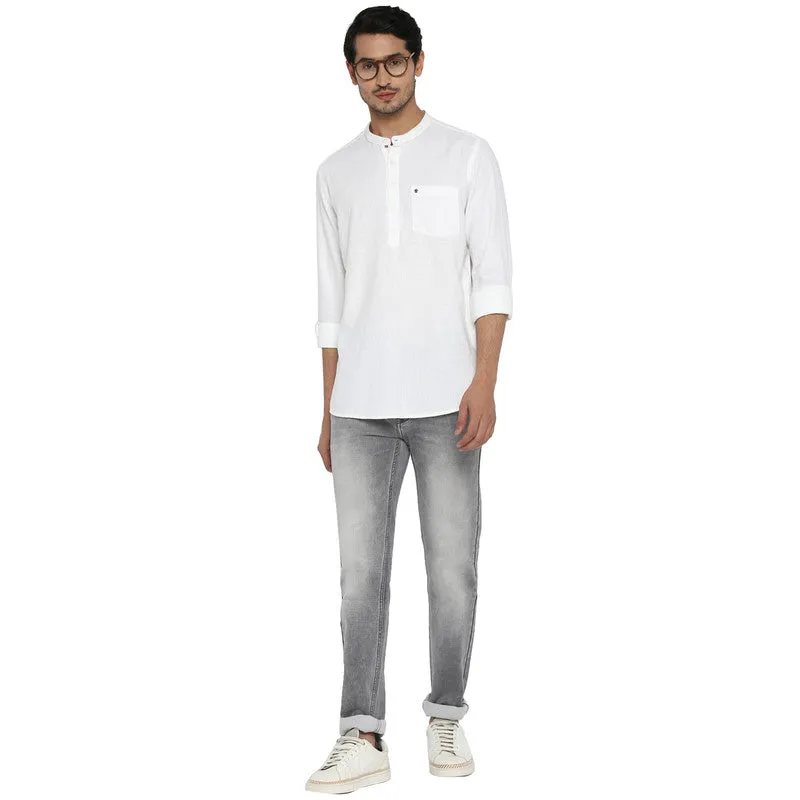 Cotton White Solid Slim Fit Casual Shirt