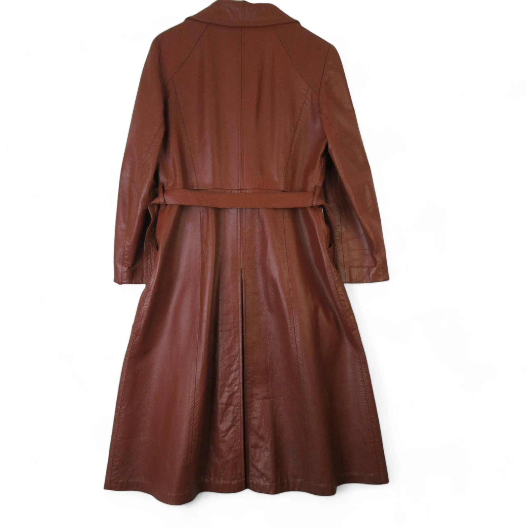 County UK 18 Brown Vintage Leather Trench Coat Womenswear | Preloved