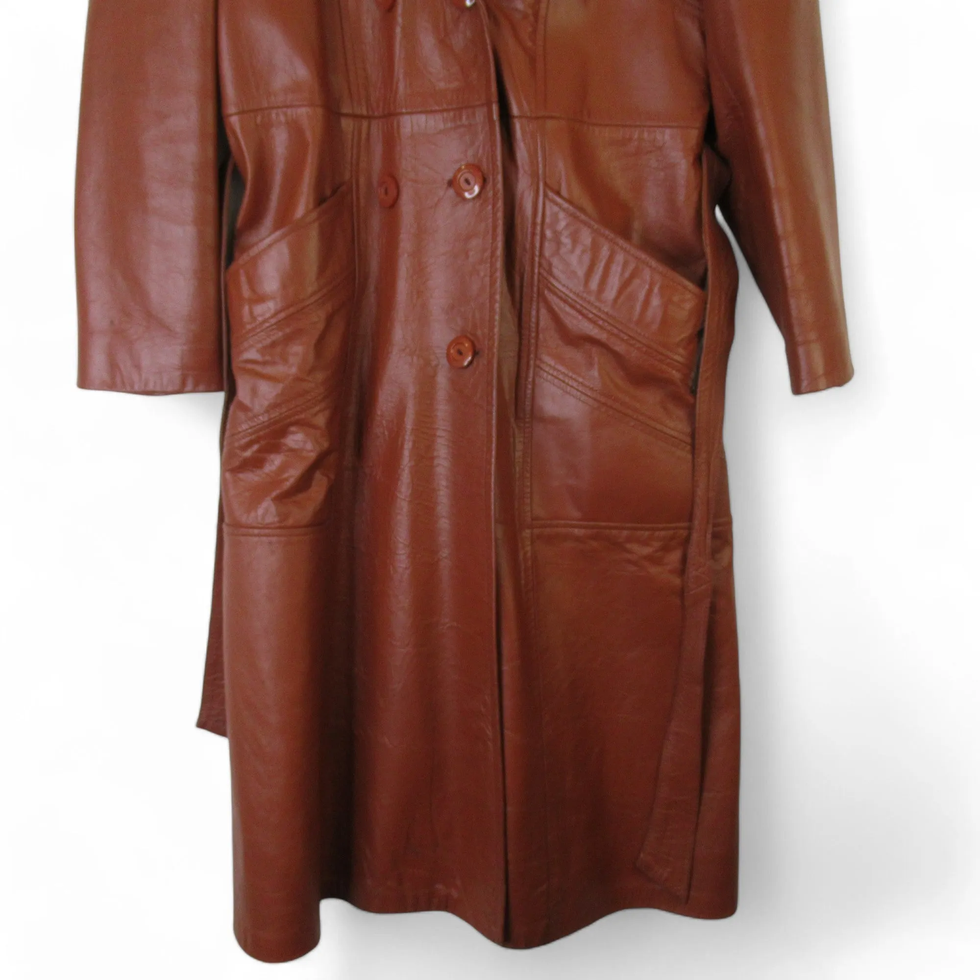 County UK 18 Brown Vintage Leather Trench Coat Womenswear | Preloved