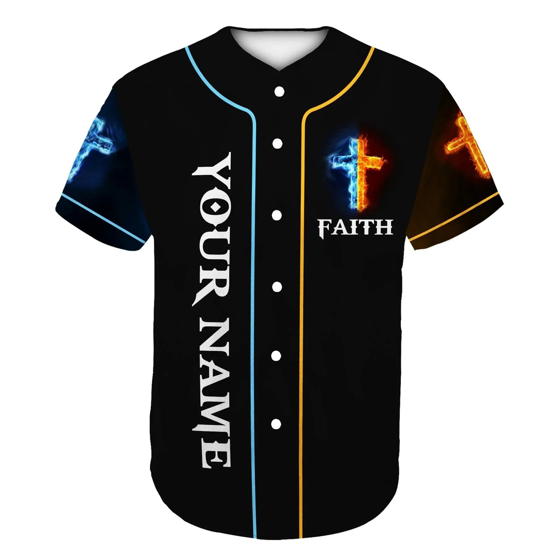 Cross Flame Baseball Jersey - Amen Custom Printed 3D Baseball Jersey Shirt For Men Women