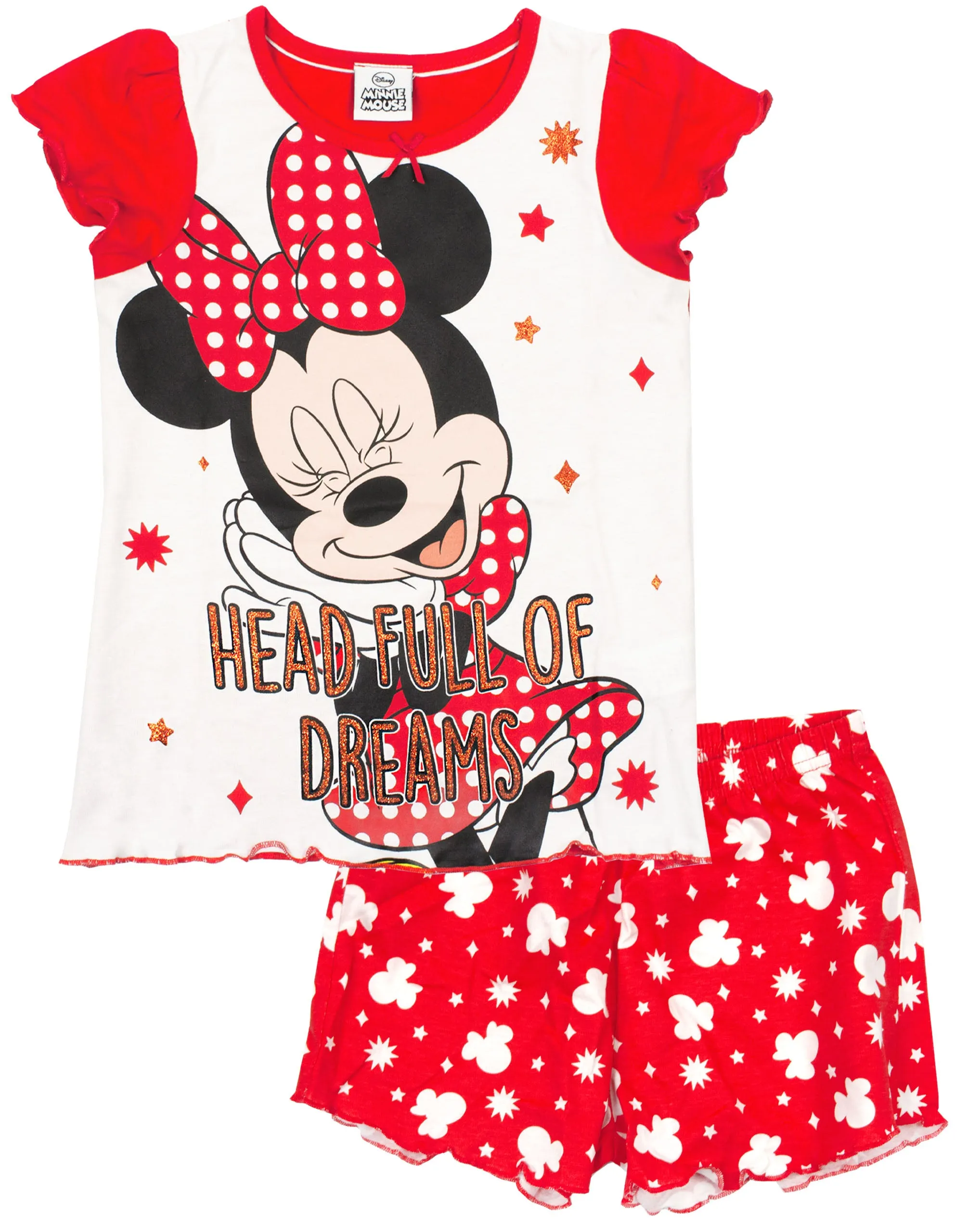 Disney Minnie Mouse Girls Red Short Sleeve Short Leg Pyjama Set