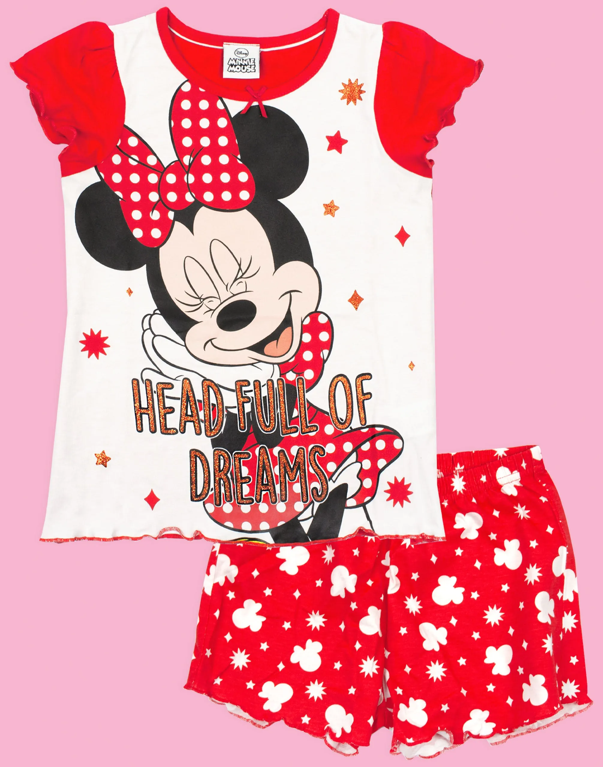 Disney Minnie Mouse Girls Red Short Sleeve Short Leg Pyjama Set