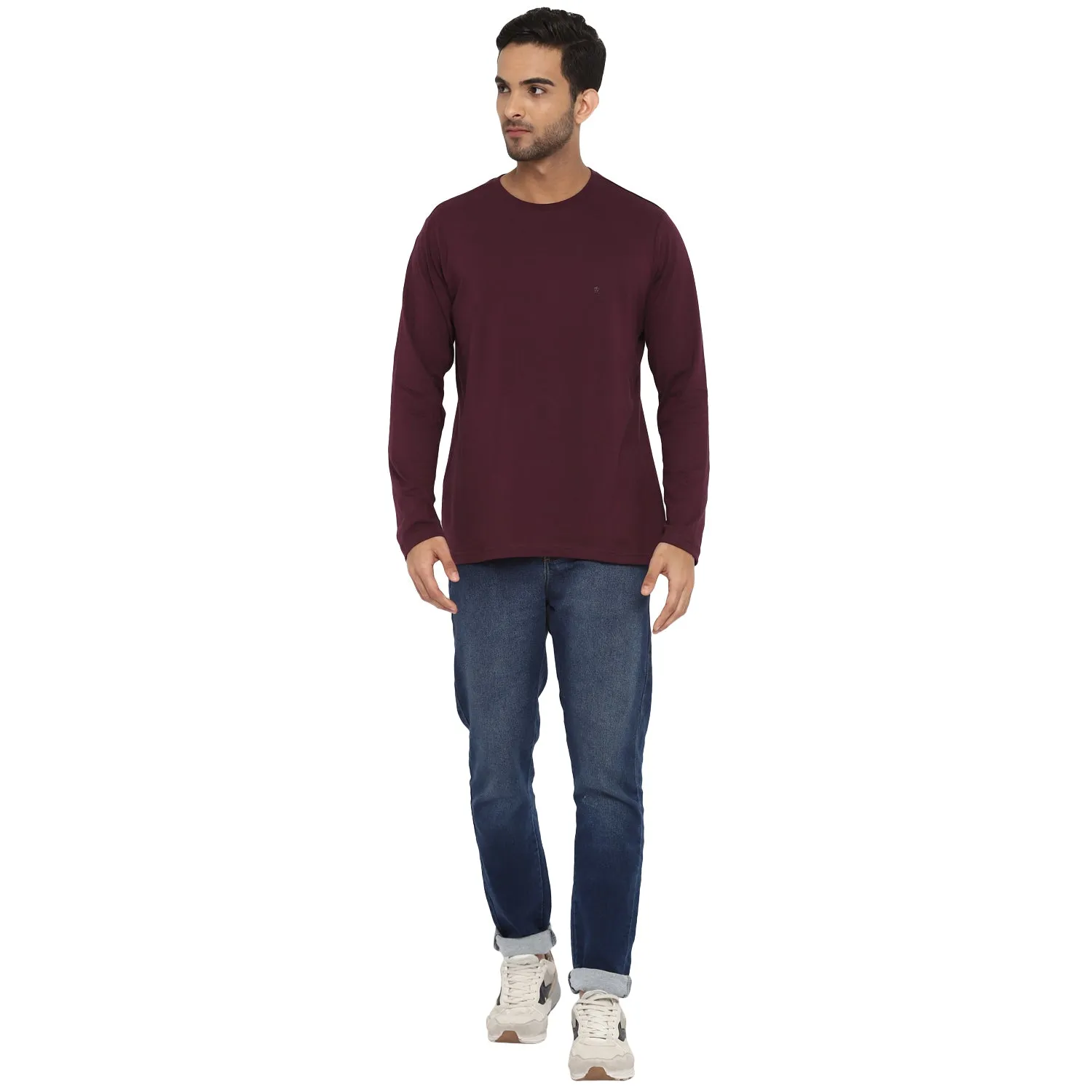 Essentials Purple Solid Round Neck T-Shirt