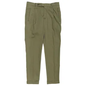 FRESH Nervi Cotton Lyocell Pleated Chino Pants In Military Green