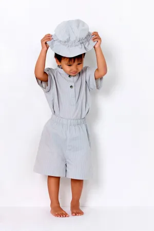 FUTURE SHORT PAJAMA JUNIOR - LT. GREY/ DUSTY BLUE STRIPE