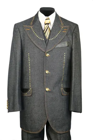 Harlem Brass and Faux Leather Accents Denim 3pc Zoot Suit Set