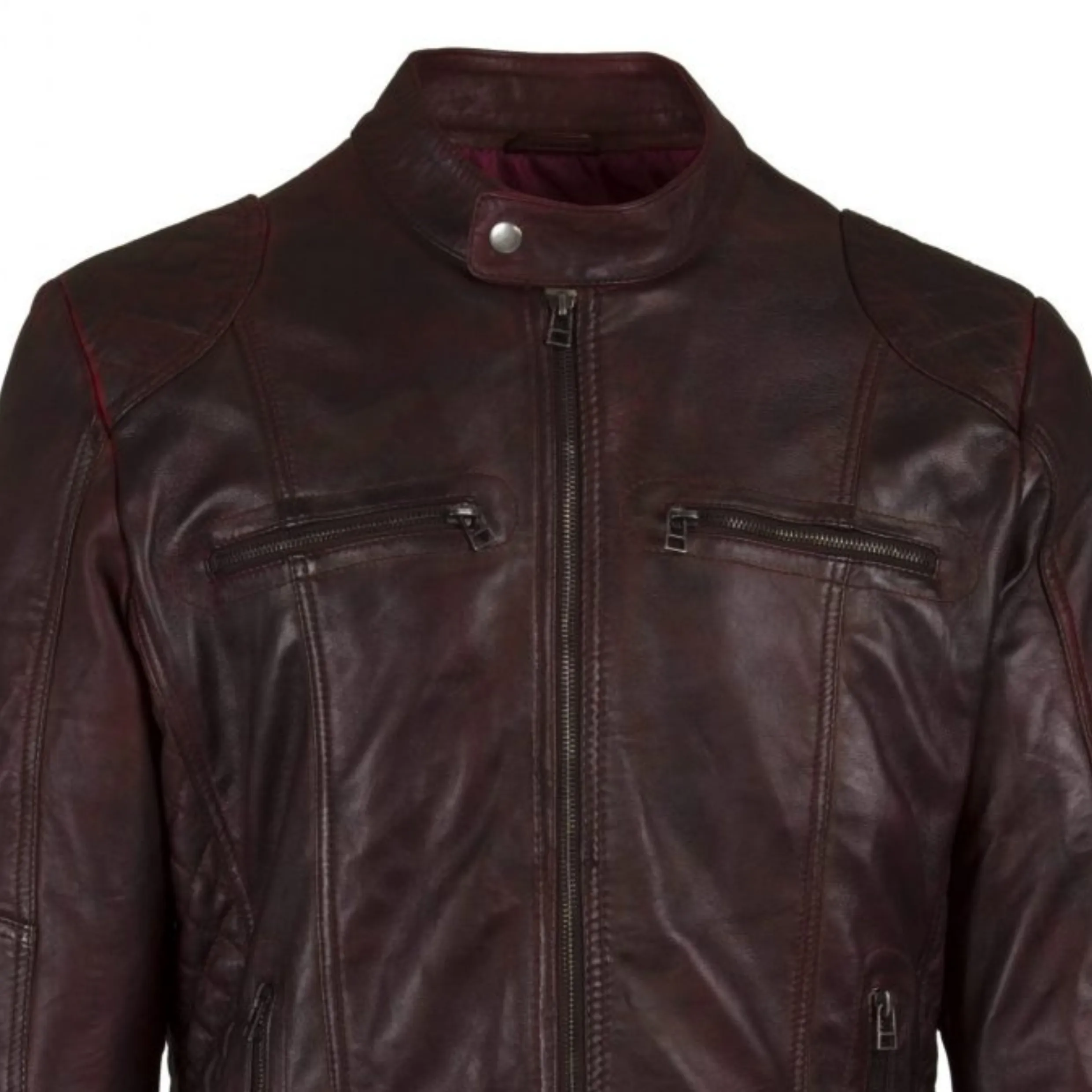 Helium Lamb Nappa Leather Biker Style Jacket - Pepsi