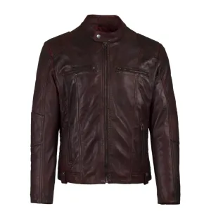 Helium Lamb Nappa Leather Biker Style Jacket - Pepsi