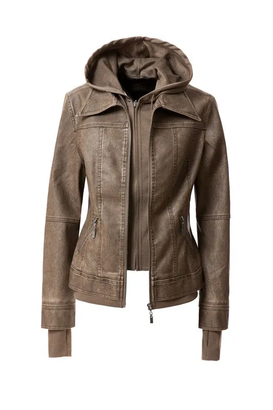 Hooded Faux Leather Jacket