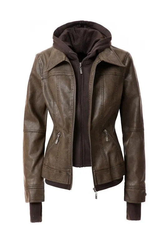 Hooded Faux Leather Jacket