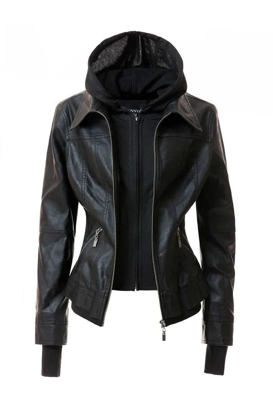 Hooded Faux Leather Jacket