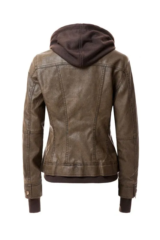 Hooded Faux Leather Jacket