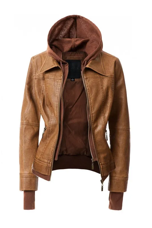 Hooded Faux Leather Jacket