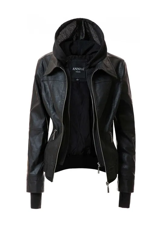 Hooded Faux Leather Jacket