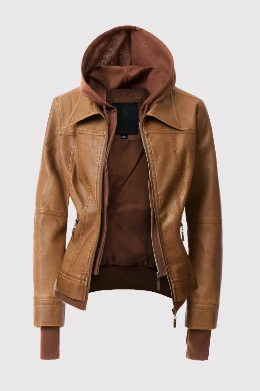 Hooded Faux Leather Jacket