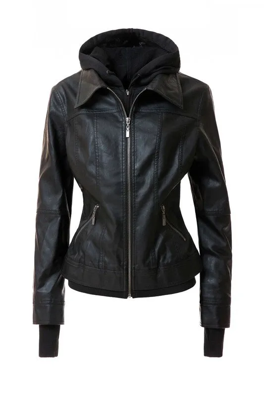 Hooded Faux Leather Jacket