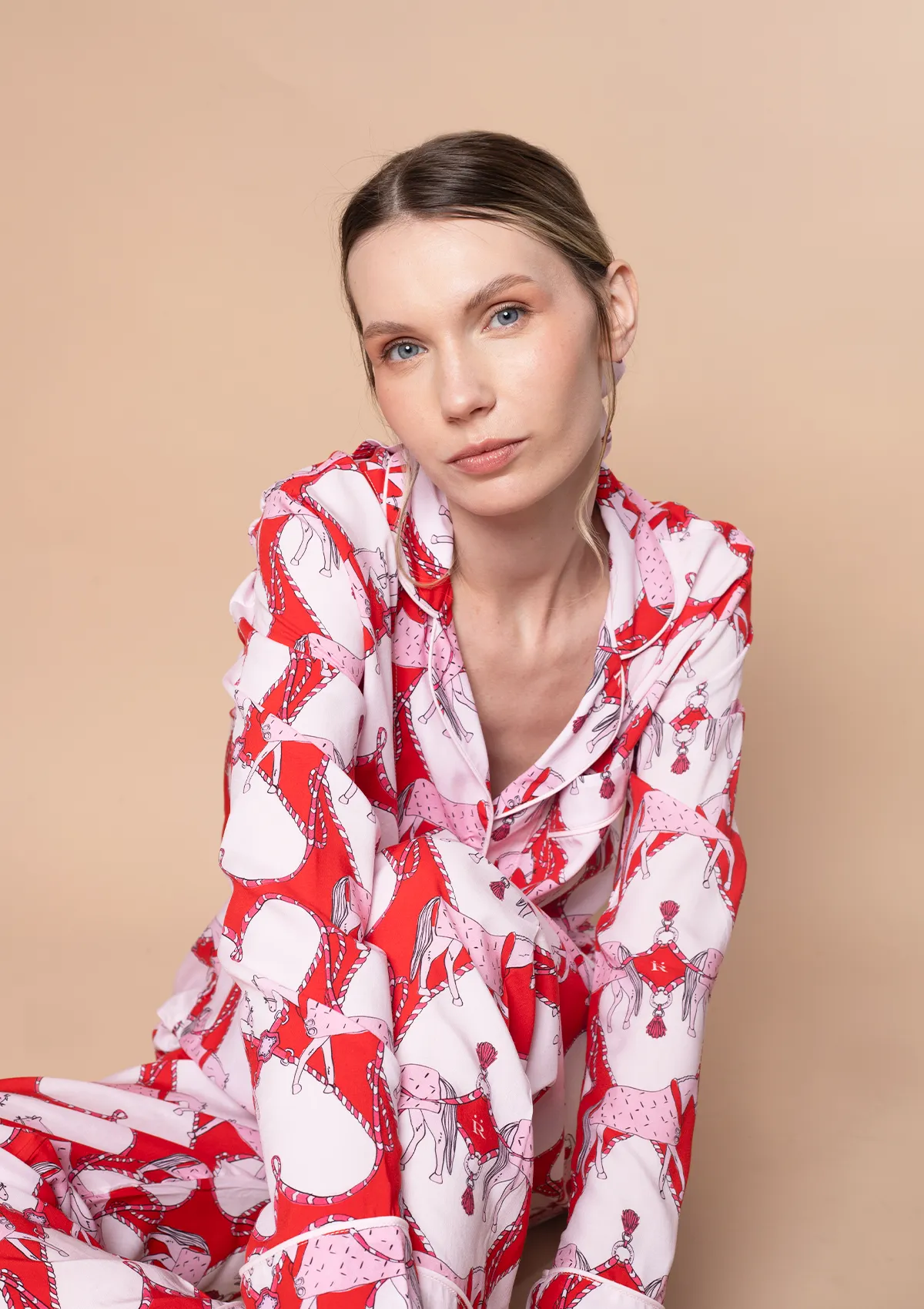 Horsebond PJ’s Set Long Sleeve | Red & White | Equestrian Sleepwear Collection