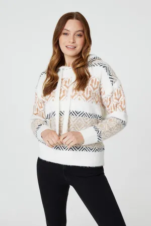 Ikat Print Hooded Knit Jumper