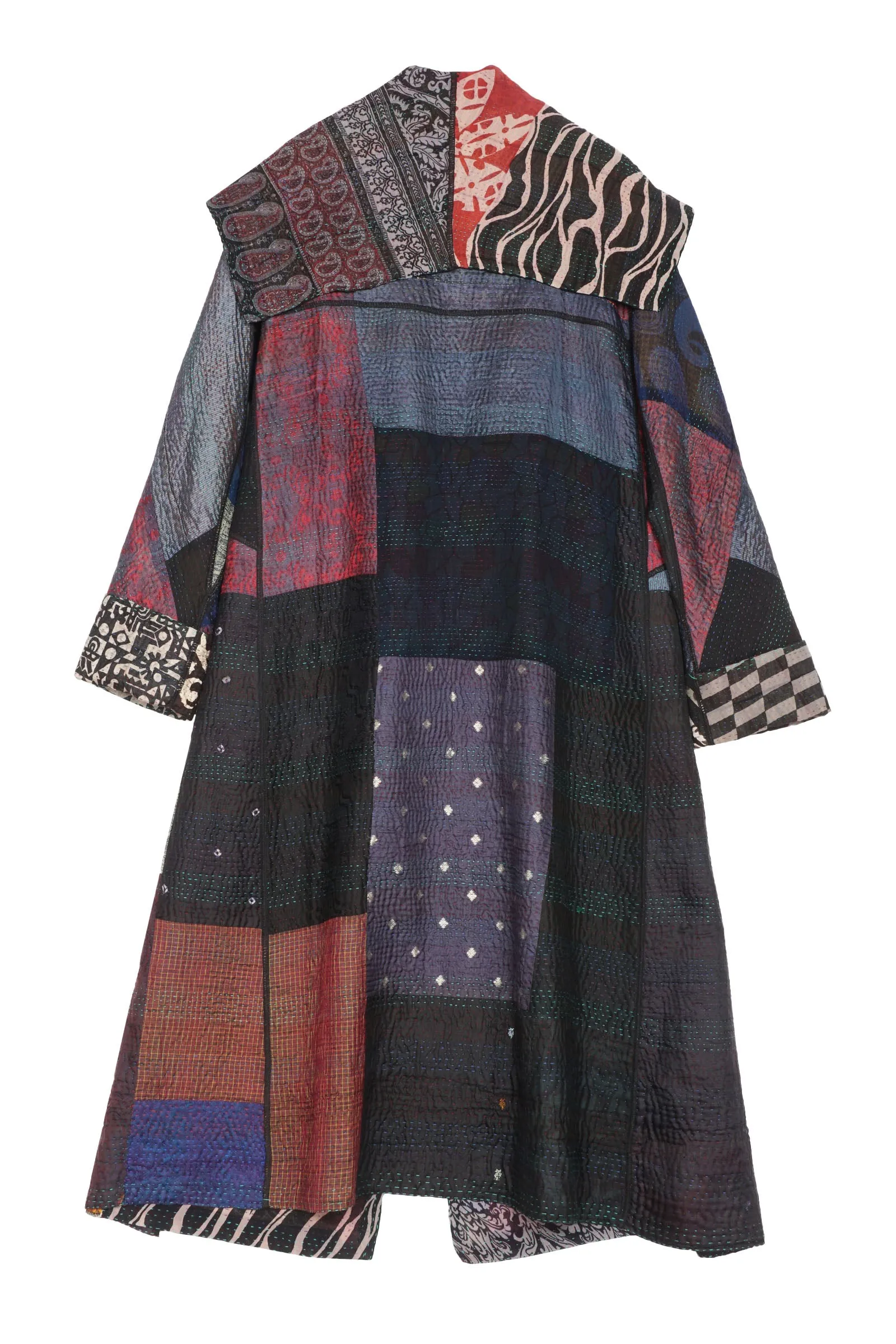 JACQUARD SILK KANTHA A-LINE LONG COAT